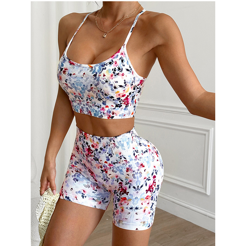 Printed yoga short set